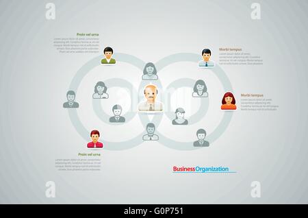 Corporate organization chart with business people icons. Vector illustration. Stock Vector