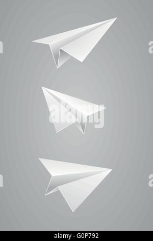 Vector illustration set of white paper airplane. Stock Vector