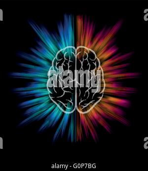 Vector brain and explosion on black background. Elements are layered separately in vector file. Stock Vector