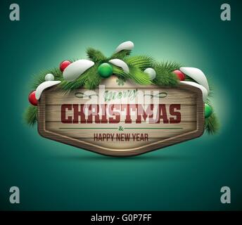 Vector realistic illustration of wooden christmas message board. Elements are layered separately in vector file. Easy editable. Stock Vector