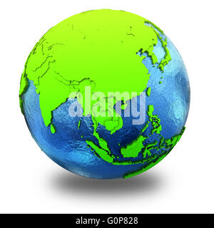 Southeast Asia on elegant green 3D model of planet Earth with realistic ...