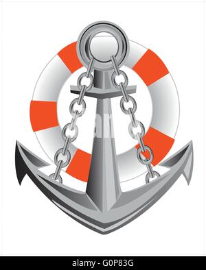 Anchor and life buoy on white background is insulated Stock Vector