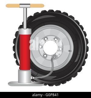 The Wheel of the car and manual pump.Vector illustration Stock Vector