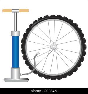 Manual pump and wheel from bicycle on white background Stock Vector
