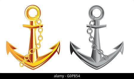 Anchor from gild and metal on white background is insulated Stock Vector