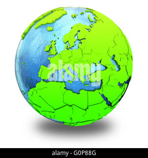 Europe on elegant green 3D model of planet Earth with realistic watery ...