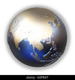 Southeast Asia on elegant metallic model of planet Earth with blue ...