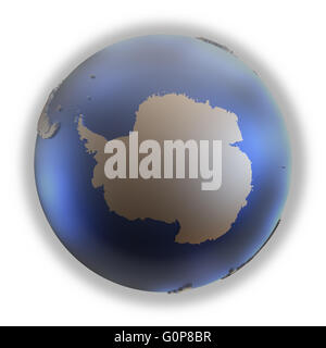 Antarctica on elegant metallic model of planet Earth with blue ocean ...