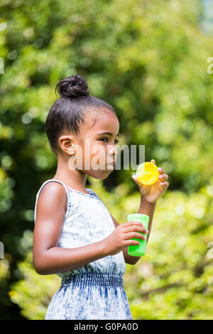 Little girl making bubble in a park Stock Photo