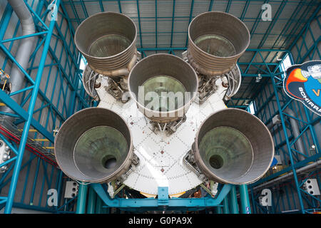 Saturn V rocket from the Apollo moon program, Saturn V complex, Kennedy Space Center, Merritt Island, Florida, USA Stock Photo