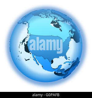 North America on translucent model of planet Earth with visible ...