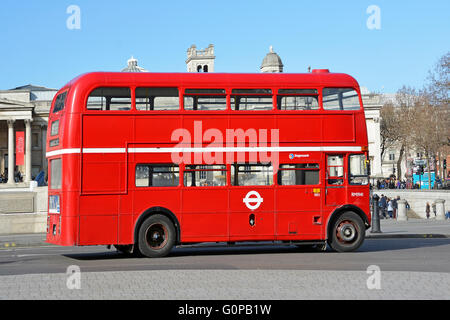 Clean classic red London Routemaster Bus old style design operated by Stagecoach on regular route 15 in Trafalgar Square London England UK Stock Photo