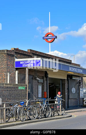 Becontree tube train station served by District Line running here above ground built originally for workers on surrounding Becontree housing estate uk Stock Photo