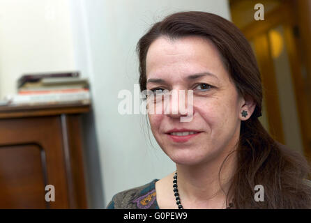 Historian Eva Dolezalova of the Centre for Medievalism in Prague, Czech Republic, 28 April 2016. Germany and Czech Republic celebrate the 700th birthday of Charles IV in 2016. PHOTO: MICHAEL HEITMANN/dpa Stock Photo