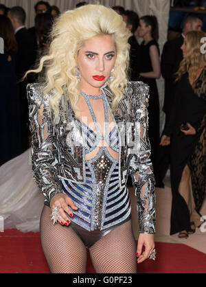 New York, USA. 2nd May, 2016. Lady Gaga attends the Manus x Machina Fashion in an Age of Technology Costume Institute Gala at the Metropolitan Museum of Art Credit:  Ovidiu Hrubaru/Alamy Live News Stock Photo