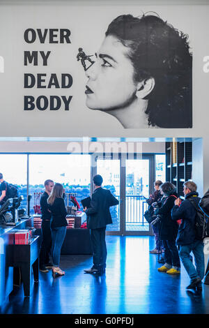 Tate Modern, London, UK. 3rd May, 2016. Over My Dead Body 1988 - Mona Hatoum a new Tate Modern exhibition. It presents around 100 works from the 1980s to the present day, including early performances and video, sculpture, installation, photography and works on paper. Mona Hatoum runs from 4 May to 21 August 2016. Credit:  Guy Bell/Alamy Live News
