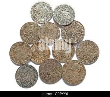 Collection of the medieval coins on the white background Stock Photo