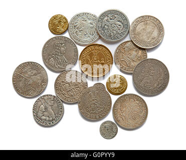 Collection of the medieval coins on the white background Stock Photo