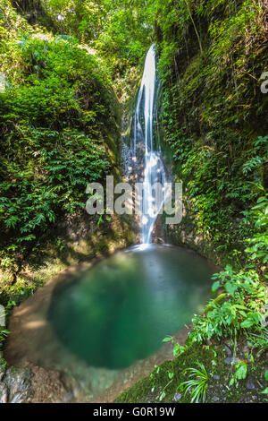 Beautiful view of waterfall and pond in Qingcheng back mountain, near Chengdu, Sichuan Province, China. Stock Photo