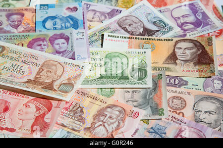 Variety of South American banknotes Stock Photo