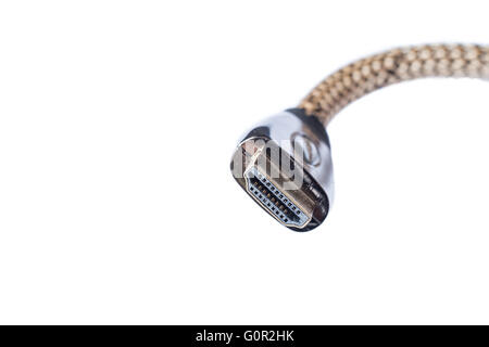 Close up view of HDMI connector isolated in white background Stock Photo