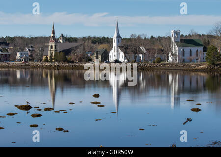 Three Churches in Mahone Bay,Nova Scotia. Stock Photo