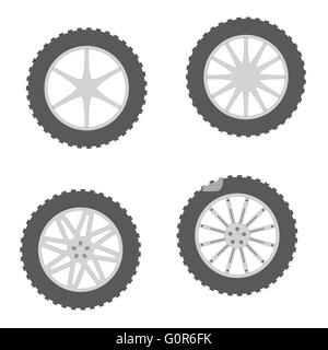 Set of wheels with a variety of drives on white background Stock Vector