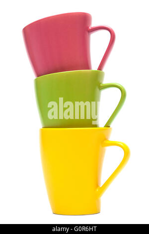 Beautiful color mugs on a white background Stock Photo