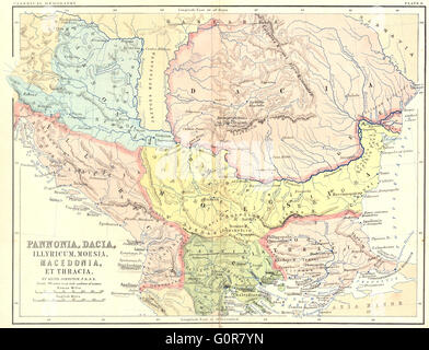 ILLYRICUM: Pannonia, Moesia, Macedonia, Thracia, 1880 antique map Stock Photo