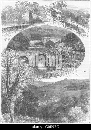 CHATSWORTH: Mary Queen Scots Bower; Matlock bridge; , antique print 1898 Stock Photo