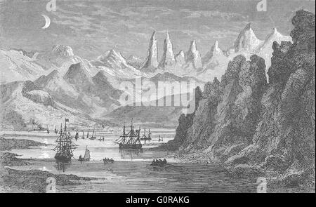 NORWAY: Lapland: Winter Lofoten Islands, antique print 1880 Stock Photo