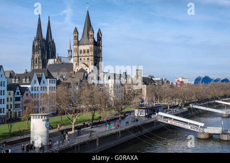 Great Saint Martin Church and Cologne Cathedral, North Rhine Westphalia, Germany Stock Photo