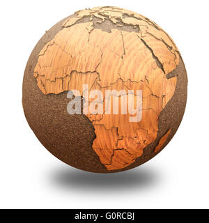 Africa on 3D model of wooden planet Earth with oceans made of cork and ...