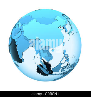 Southeast Asia on translucent model of planet Earth with visible ...