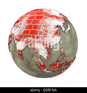 Southeast Asia on brick wall model of planet Earth with continents made ...
