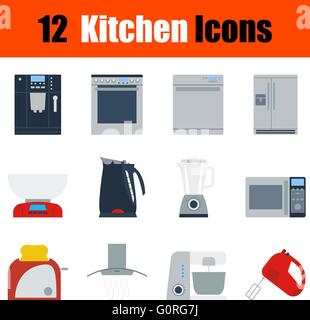 Flat design kitchen icon set in ui colors. Vector illustration. Stock Vector