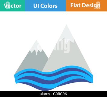 Flat design icon of snow peaks cliff on sea in ui colors. Vector illustration. Stock Vector