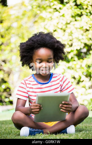 Boy using a tablet computer Stock Photo