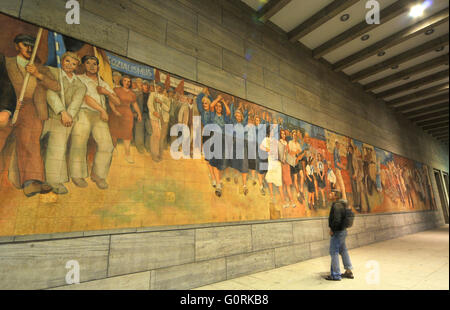 Vision of the socialism, wall frieze, mural, wall painting, by Max Lingner, Detlev-Rohwedder-Haus, Leipziger Strasse, Mitte, Berlin, Germany / Detlev Rohwedder House, Federal Ministry of Finance, Bundesministerium der Finanzen Stock Photo