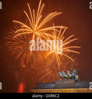 Quadriga, Brandenburg Gate, fireworks, New Years Eve, Berlin, Germany / Brandenburger Tor Stock Photo