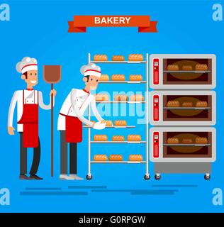 Cook baker cooking bread icon bakery background  flat design vector illustration Stock Vector