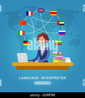Vector detailed character Language translator Stock Vector