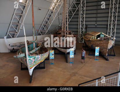 Wooden sailing ships in the maritime gallery, NT Museum & Art Gallery, Darwin, Northern Territory, Australia. No MR or PR Stock Photo