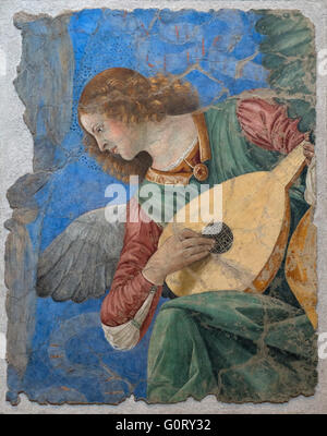 Forlì - Melozzo degli Ambrosi (1438-1494), Music making angels, cherubs and apostles, angel playing a lute, ca.1480. Stock Photo