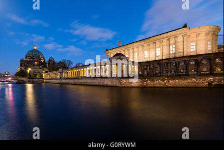 Night view of Alte Nationalgealerie on Museumsinsel (Museum Island) across Spree river Mitte Berlin Germany Stock Photo