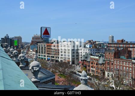 A view above Kenmore Square in Boston's Fenway neighborhood with the famous CITGO sign in the distance. Stock Photo