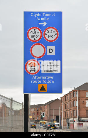 Clyde Tunnel warning sign on Govan Road, Glasgow, Scotland, UK Stock Photo
