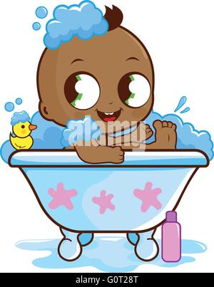 Baby boy in a bath tub taking a bath Stock Vector