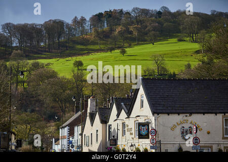 Whalley a large village in Ribble Valley on the banks of the River Calder in Lancashire.   King street main shopping road posh s Stock Photo