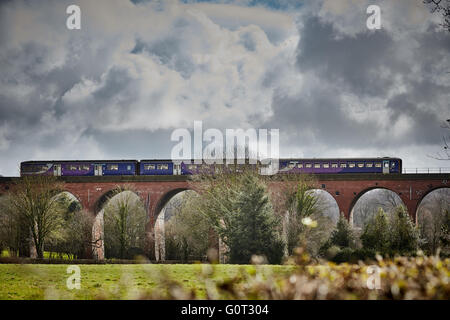 Whalley a large village in Ribble Valley on the banks of the River Calder in Lancashire.  Known locally as 'Whalley Arches', Wha Stock Photo